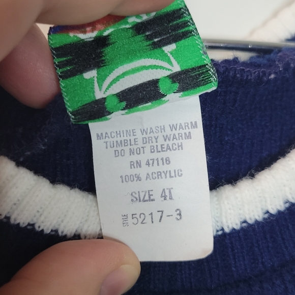 Vintage Retro 80s 90s Bull Frog Navy Blue Green White Snowflake Abstract Sweater - Picture 4 of 8